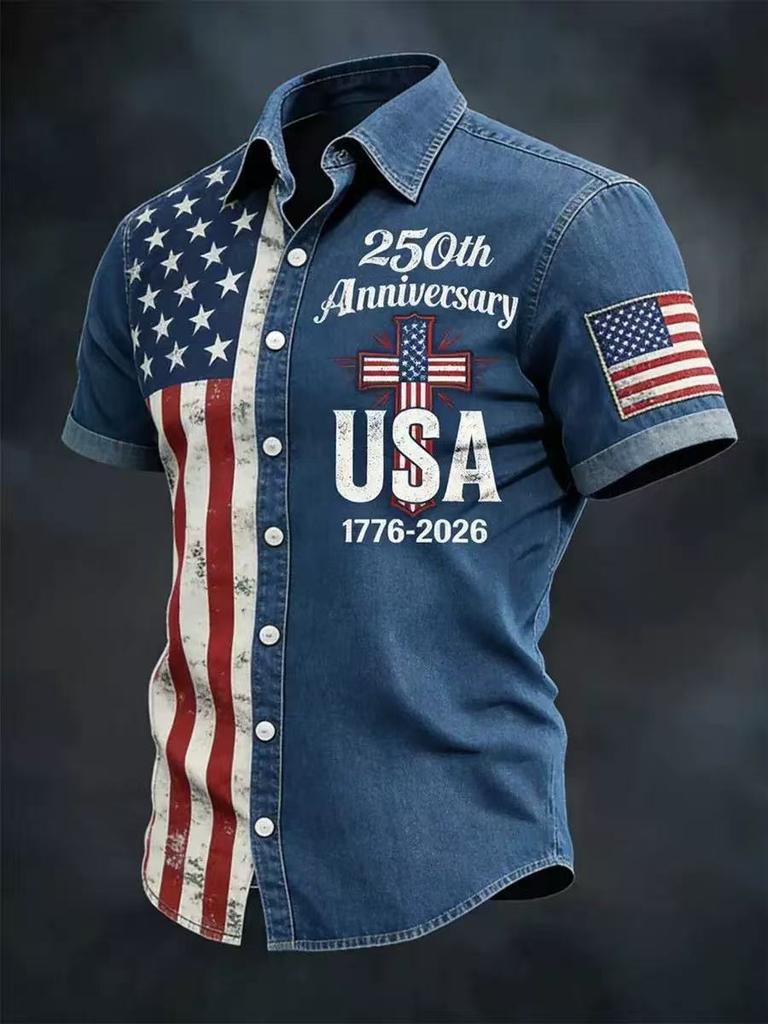 2026 New Men's American Flag 3D Printed Polo Shirt Summer Casual Short Sleeve Lapel Trend Sports