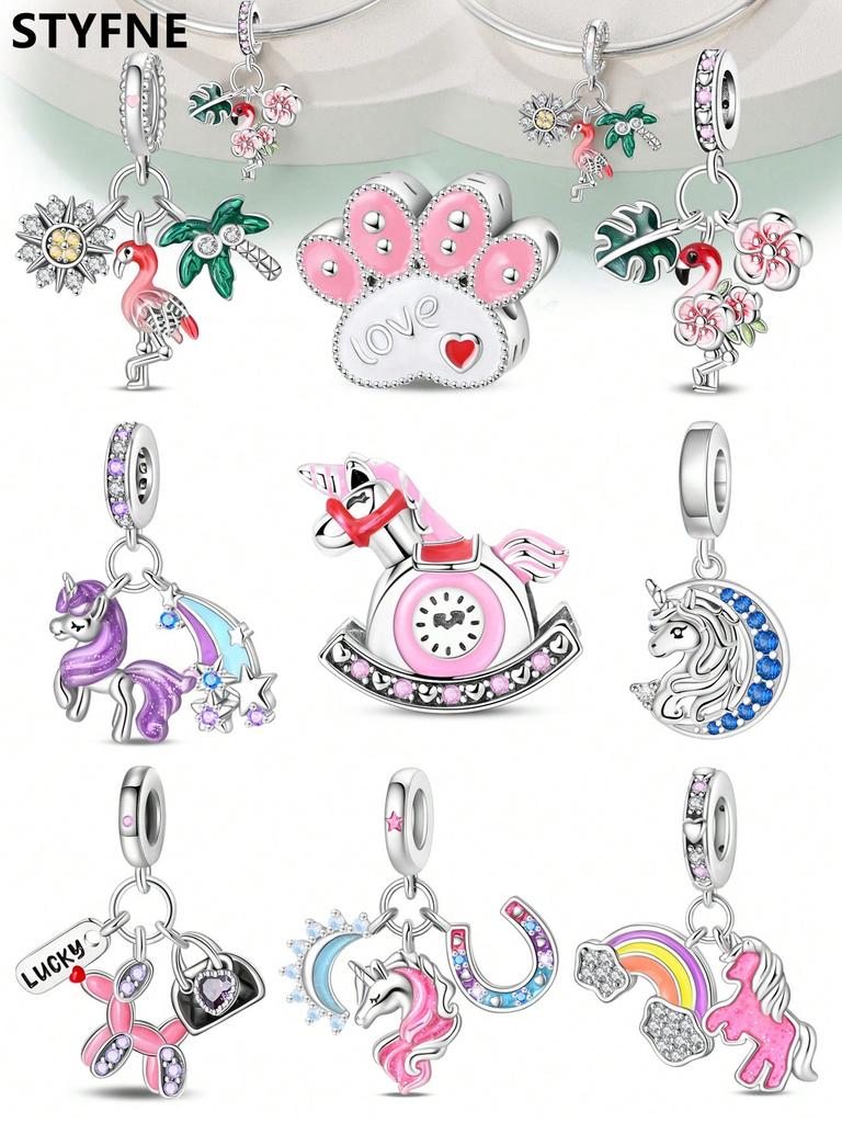 Copper Plated Original Charms Fantasy Unicorn Flamingo Beads Fit Bracelet Women'S Jewelry Gift