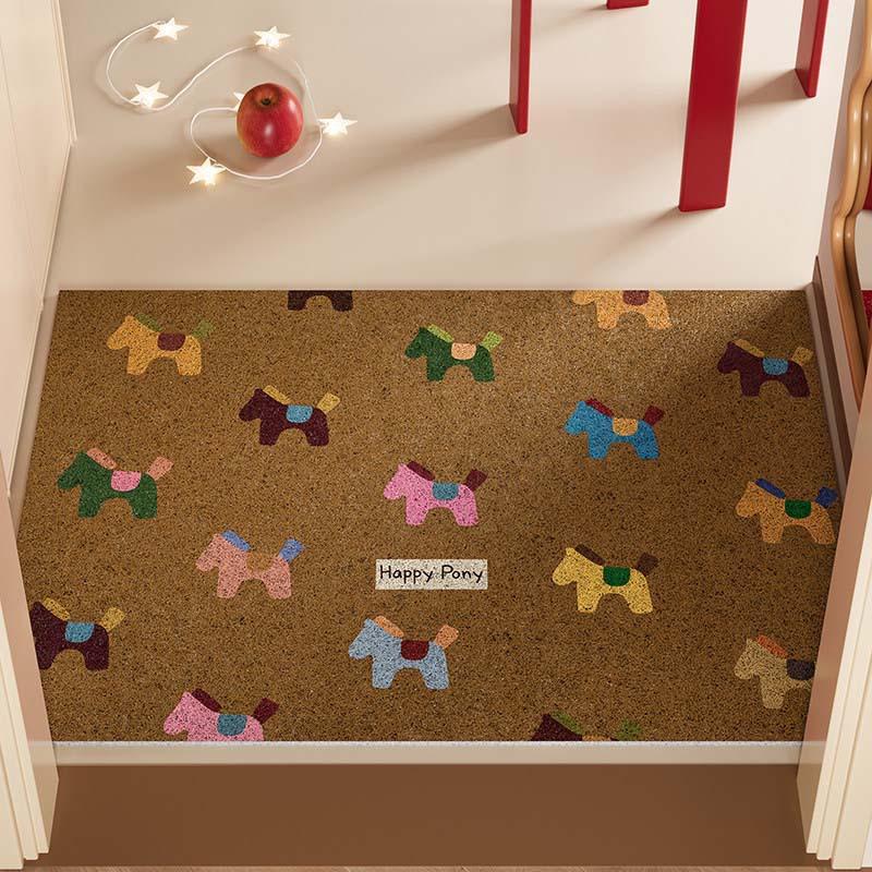 Year Of The Horse Entry Door Floor Mat Can Be Cut Silk Circle Red Festive And Dirt-Resistant Door Floor Mat Entry Door Mat