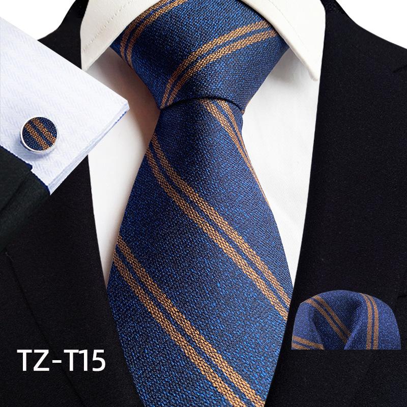 2025 Men's Retro Stripe Solid Tie, Pocket Square & Cufflinks Set