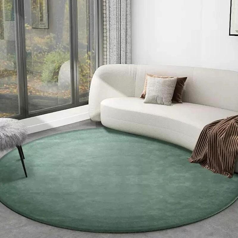 Round Dark Green Solid Color Area Rug Soft Plush Mat Non Slip Elegant Stylish Modern for Living Room Bedroom Home Decor