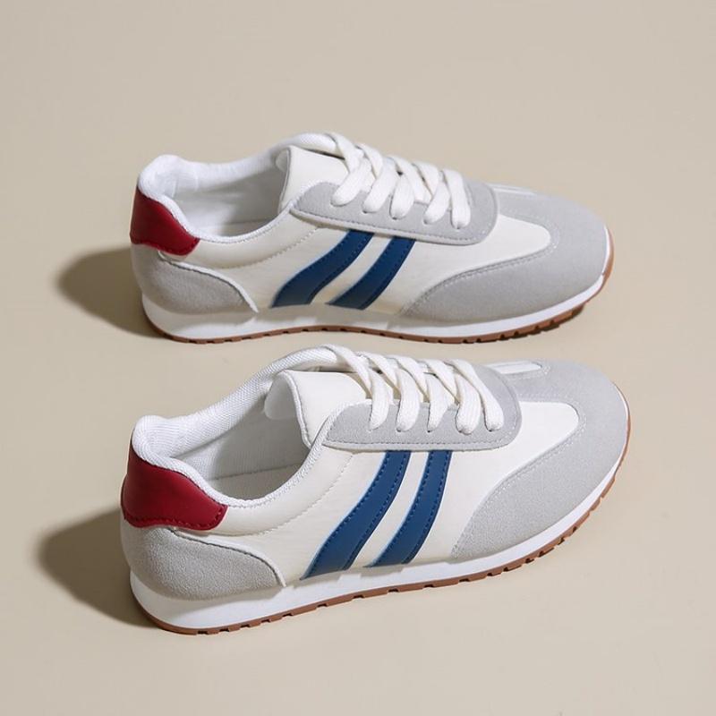 Color-blocked Round-toe Thick-soled Low-top Sneakers for Spring and Autumn Fashionable New Style Women's Lace-up Casual Shoes