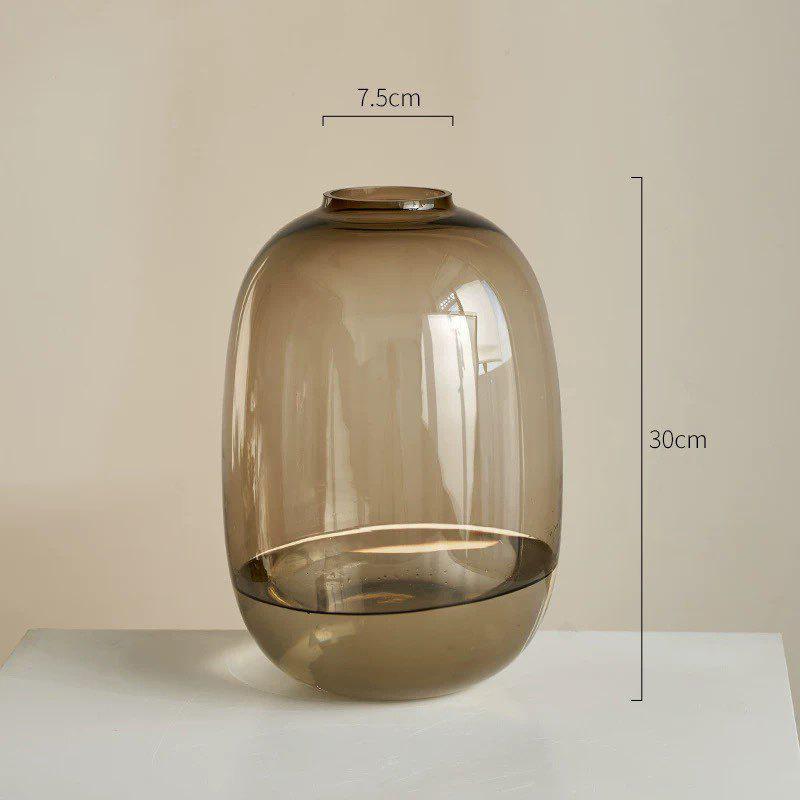 Japanese-Style Large Belly Glass Vase for Living Room Decor