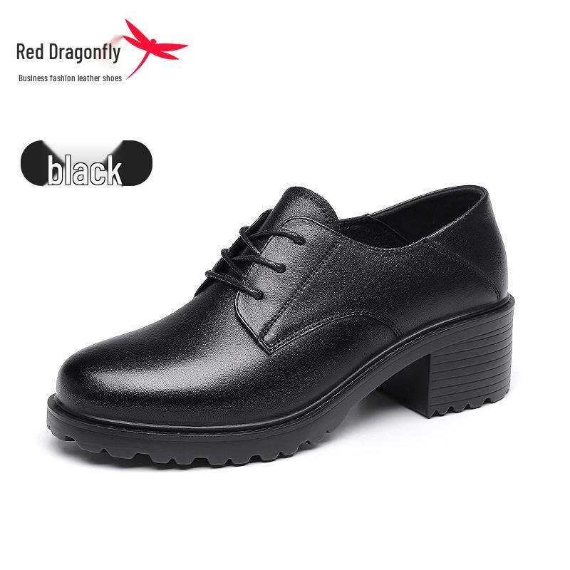 Red Dragonfly Women s Casual British Style Genuine Leather Chunky Heel Shoes 35