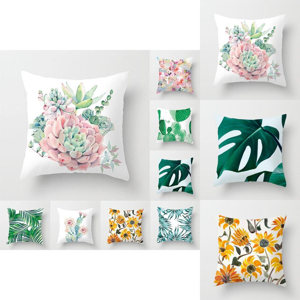 Elegant Green Tropical Plants Palm Tree Leaves Linen Pillow Case With Classic Design 18"x18