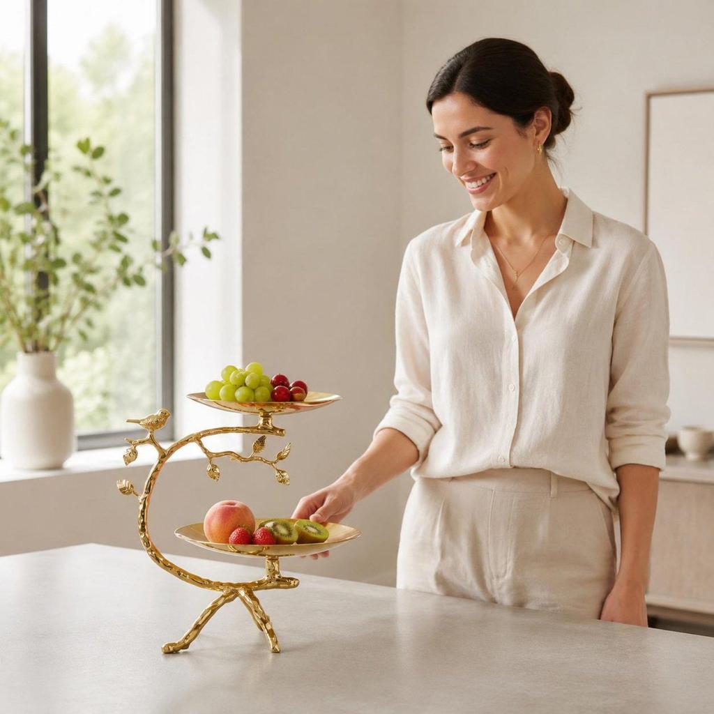 Double Layer Fruit Tray Electroplated