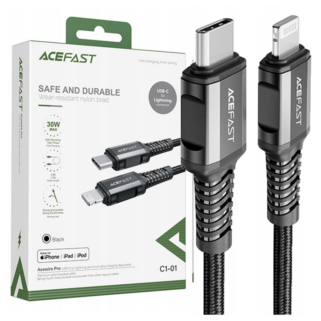Kabel Acefast C1-01 Lightning - Usb-C Mfi Pd 30W 3A 480Mb/S 1,2M - Czarny