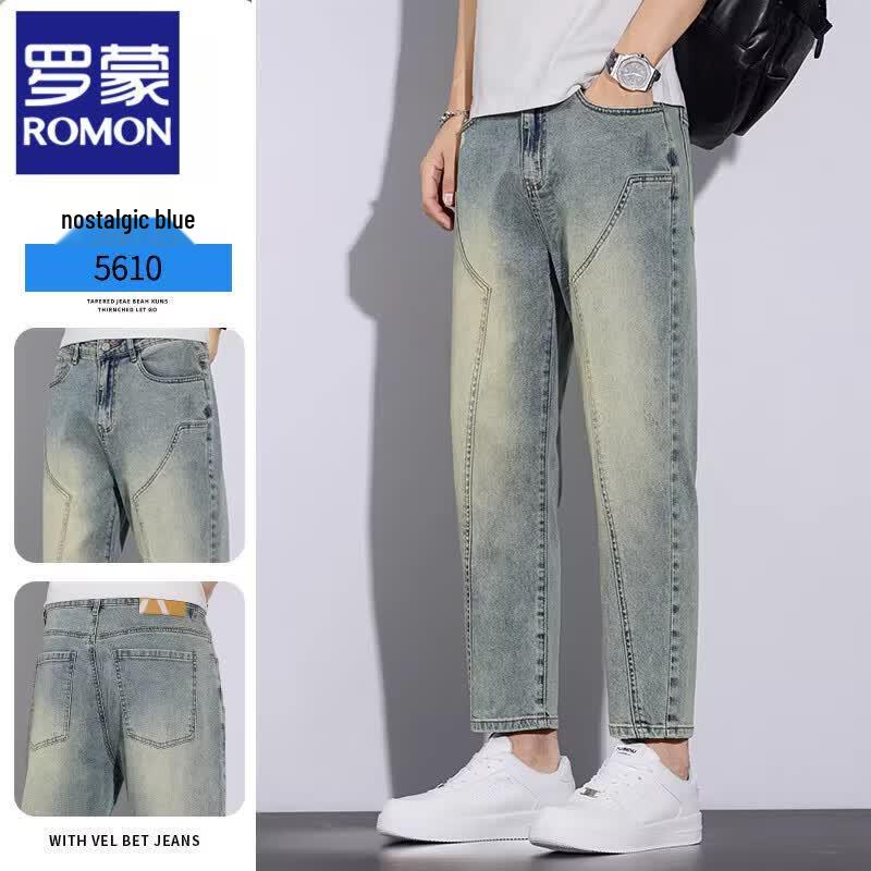 Romon Men s 2026 Summer Vintage Slim Fit Cropped Denim Jeans 32