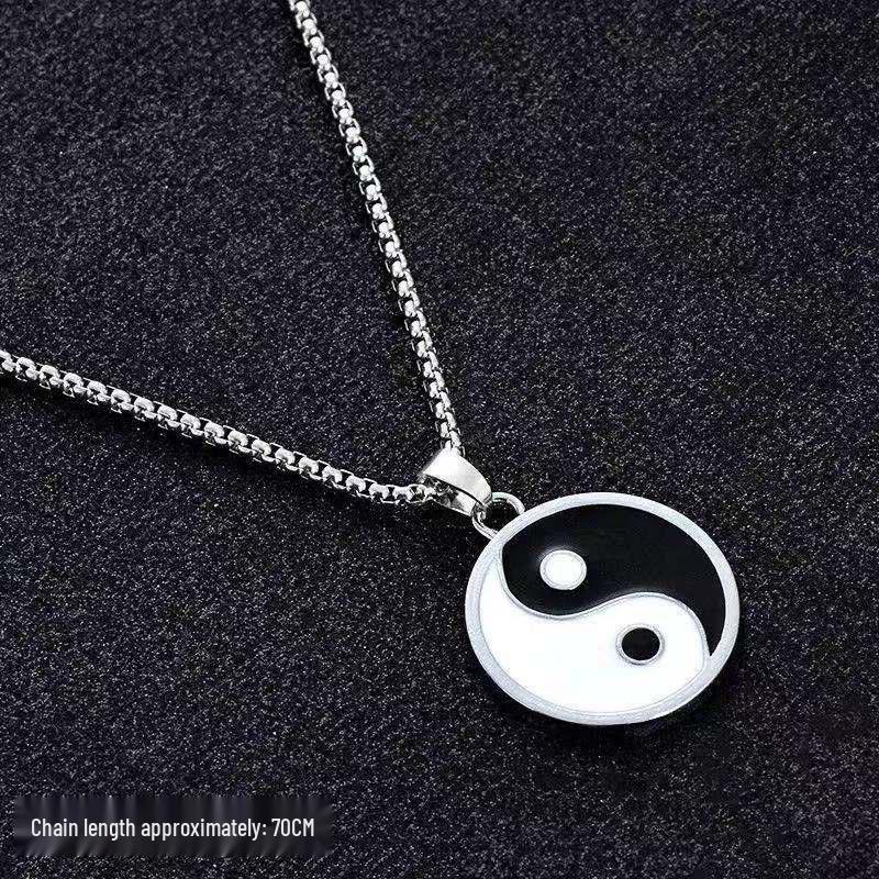 Korean & Chinese Style Titanium Tai Chi Bagua Pendant Necklace - Trendy Hip Hop Accessory for Men