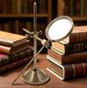 Vintage Brass Magnifying Glass On Stand: Adjustable Desk Magnifier