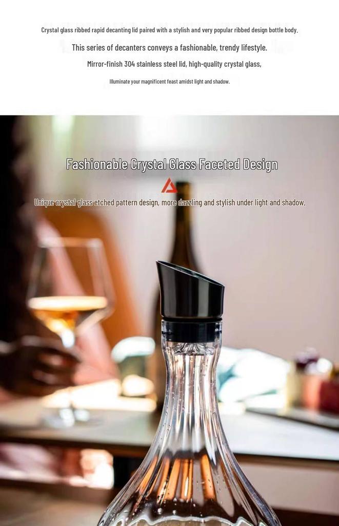 Premium Quick-Use Crystal Glass Wine Decanter with Lid