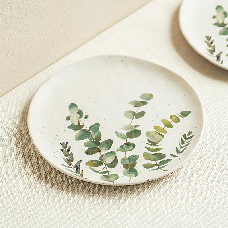 Kreativ Handmålad Keramisk Servis Enkel Grön Blad Fruktfat Praktiskt Grönsaksfat Specialformad Tallrik Desserttallrik Stor Tallrik