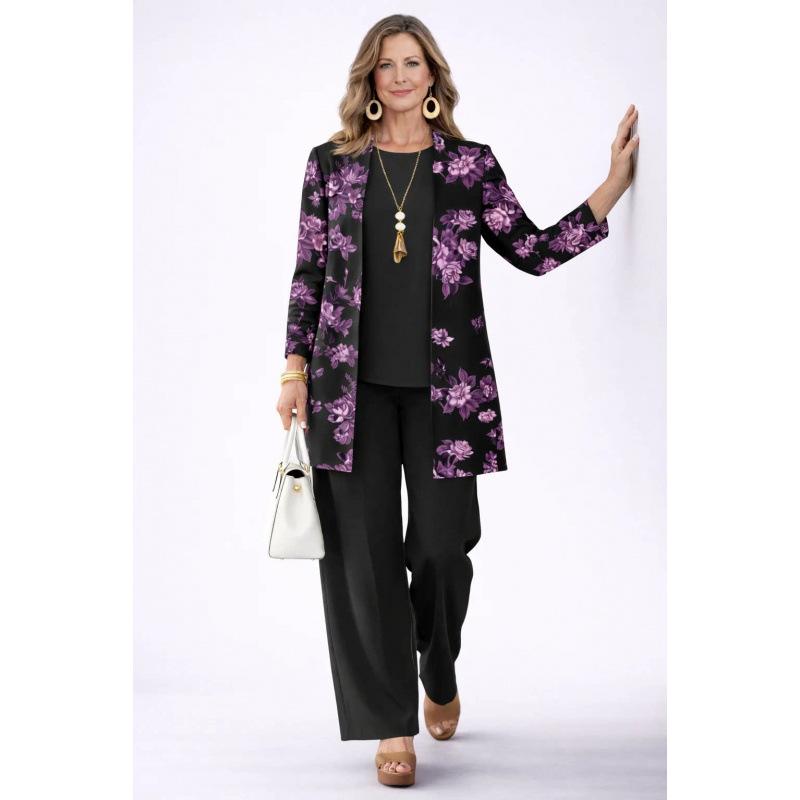 1-Piece Women's Set, Spot 1D Digital Printed Cardigan Jacket with Tank Top and Elegant Casual Pants