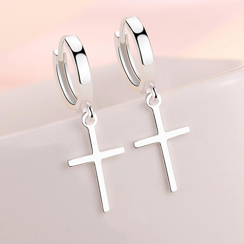 925 Silver Personality Cross Hoop Earrings For Women Temperament Personality Trendy Jewelry Gift New