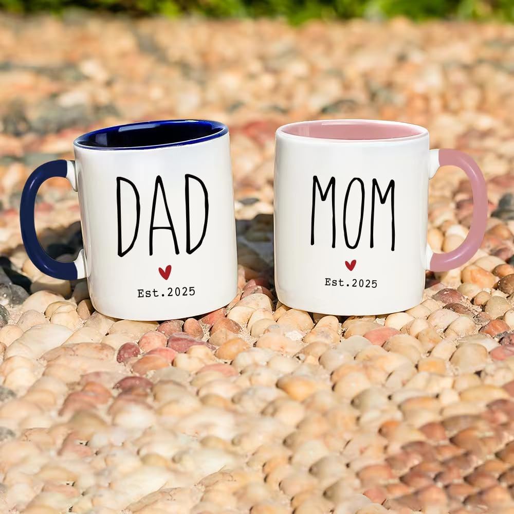 New Dad & Mom Est 2025 Coffee Mugs, First Time Mom Gift Set of 2, First Time Dad Gift, Baby Reveal Mug, New Parents Gift, Prospective Parents Mugs