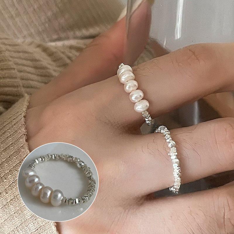 Geometrischer Perlen-Crushed-Silber-Perlen-Damenring Retro Romantisch - Cooler, Trendiger, Stapelbarer Ring für den Zeigefinger