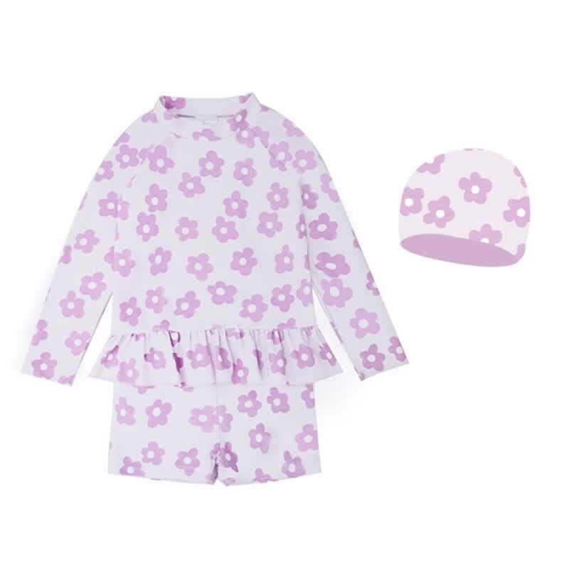 Junwen Kids  Purple Flower Split Swimsuit