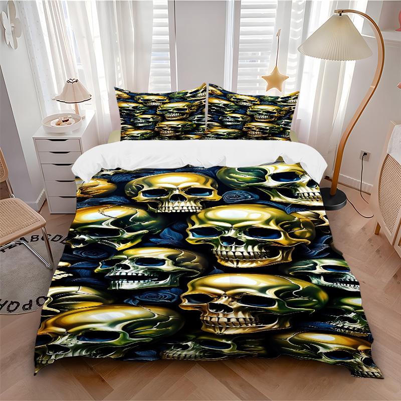 

3pcs bedding set Skull Roses Includes 1 Comforter + 2 Pillowcases, Without Pillow Inserts, Soft Comfortable, Lightweight Breathable077 135x200cm