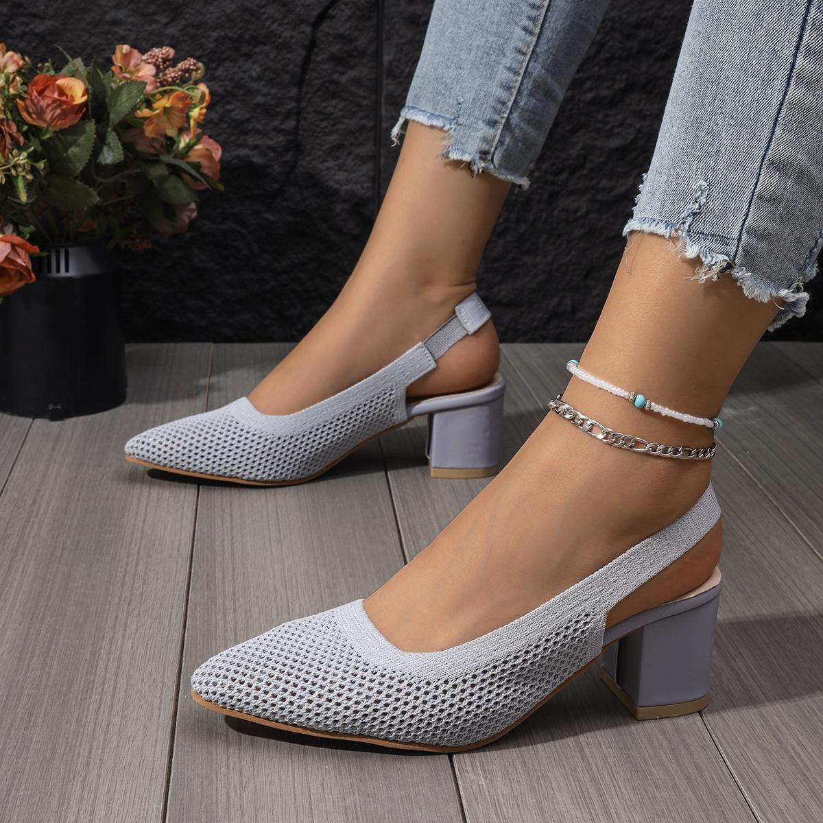 

BT663 hollow princess shoes knitted bag head rear empty strap sandals pointed head shallow mouth side empty daily thick heel sandals 42 сірий колір