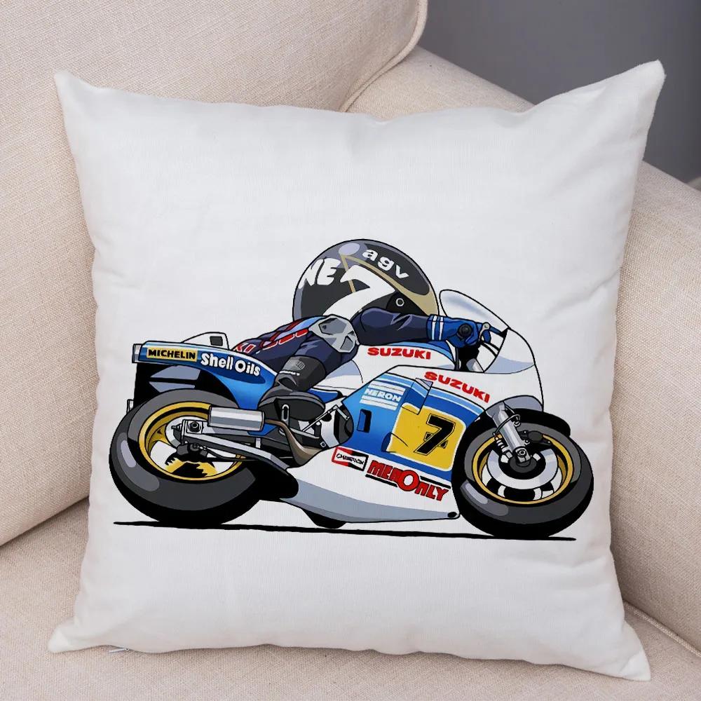 Cartoon Sport Motorcycle Cushion Cover Super Soft Short Plush Mobile Bike Pillow Covers Pillow Case For Sofa Home Car Pillowcase