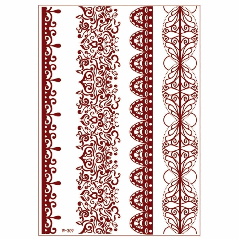 Lace Fake Tattoo Henna Tattoo Stickers Legs Arm Red Henna Tattoo Decals Temporary Tattoo  Girls