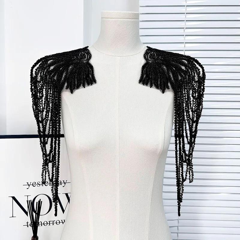 2PCS Chain Tassel Shoulder Ornaments DIY Performance Clothing Wedding Dress Evening Dress Sewing Patch Fashion Shoulder Board