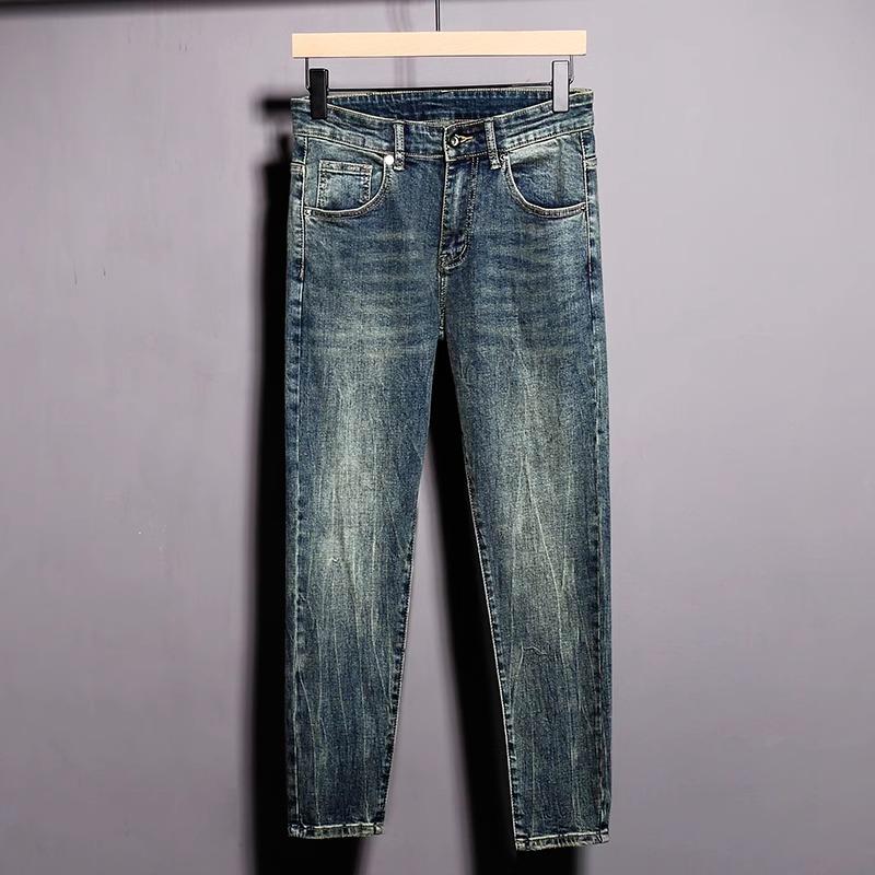 

Джинсы мужские оригинального дизайна длиной девять точек, высококачественные, выстиранные, в корейском стиле, стрейч, облегающие, зауженные, молодежные 36 синий