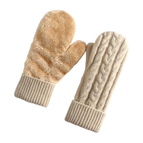 Thermal Knit Gloves for Winter Double-Layer Fleece Lined Windproof Mittens