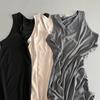 Copper Aonia Silk Texture Long Vest Dress Smooth Cool Skirt Suer New Women's Casual Round Neck Solid Color Skirt