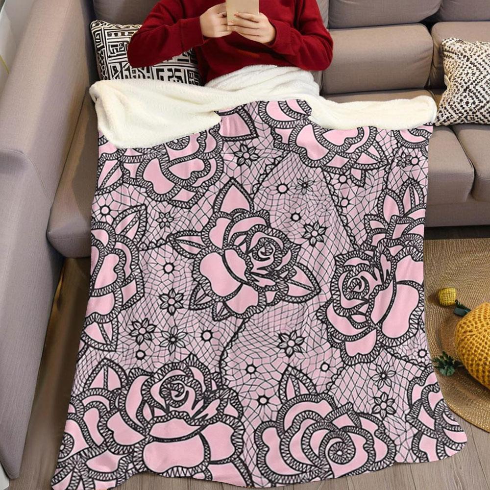Floral Lace Flannel Blanket Perfect for Sofa Office Bed Travel Sleep Read Relax Camping four season use