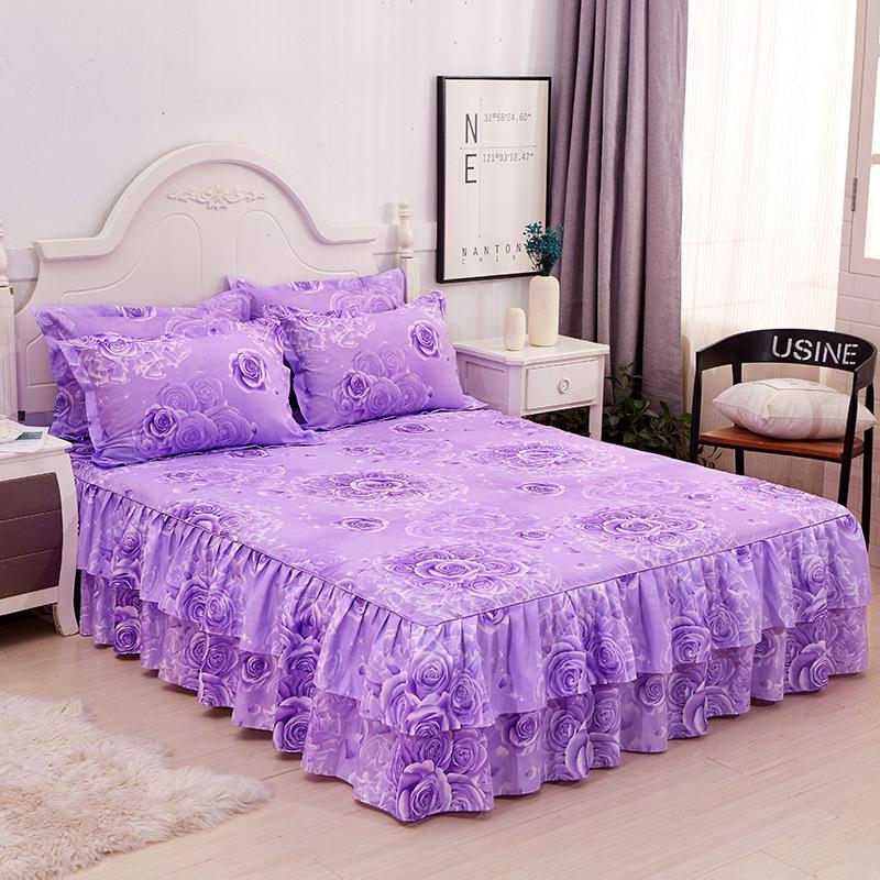 3PC Bedding Set (1xsheet+2xpillowcase)Bed Sheet Ruffled Bed Skirt Fitted Double Bedspread Mattress Cover Bedding Bedsheet Bedspread with Pillowcases
