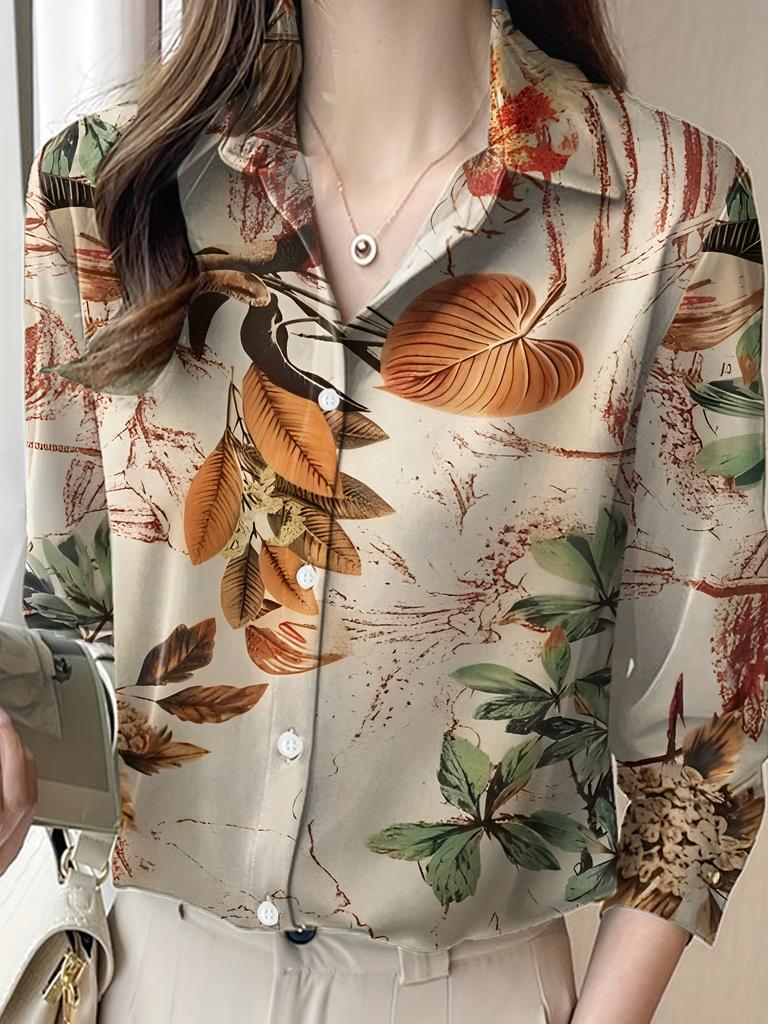 Women's Floral Printed Long Sleeve Blouse Fashion Tops Women's Elegant Blouse Tops Women's Commuter Office Clothing