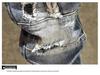 2025 Spring/Summer Men's Slim Fit Patchwork Ripped Jeans, Straight Leg, Blue with Applique and Raw Edge