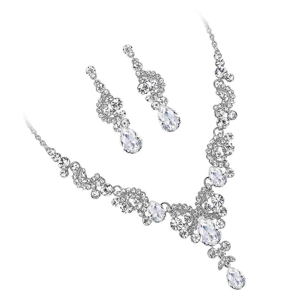Bridal Crystal Necklace Earrings Set Women Decorative Jewelry for Wedding Anniversary