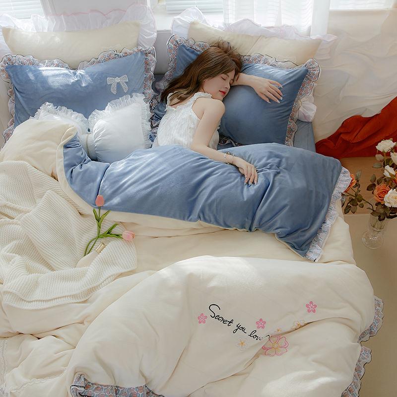 Winter Thickened Warm Four-Piece Set, Bedding Quilt Cover, Bed Sheet Pillowcase, Double-Sided Velvet Four-Piece Set  Bed Set