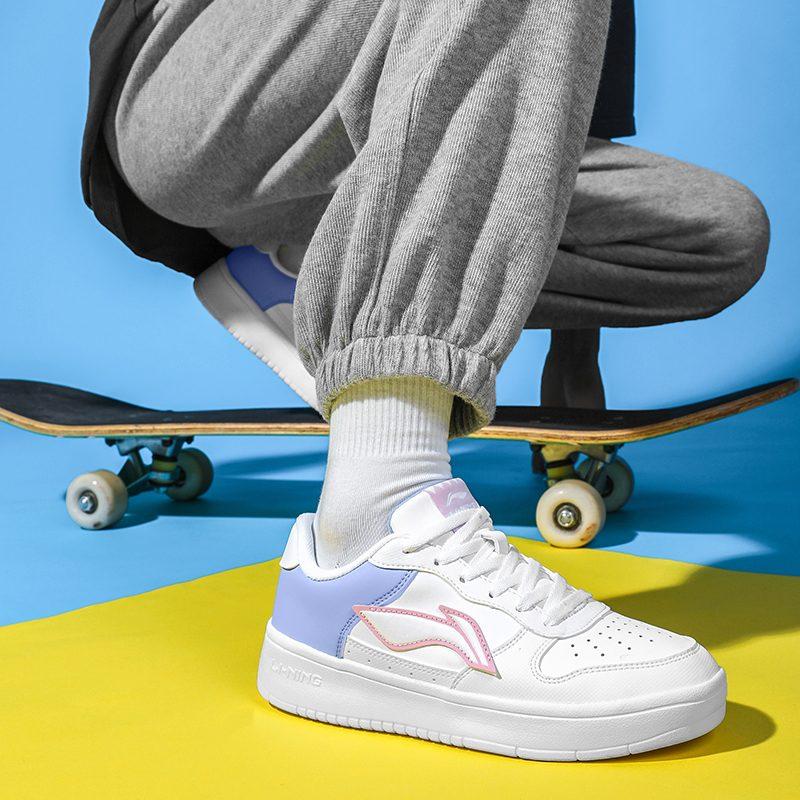 Li Ning Sports Life Collection Skateboard Shoes Women's Low Top Light Iris White AGCQ578-5