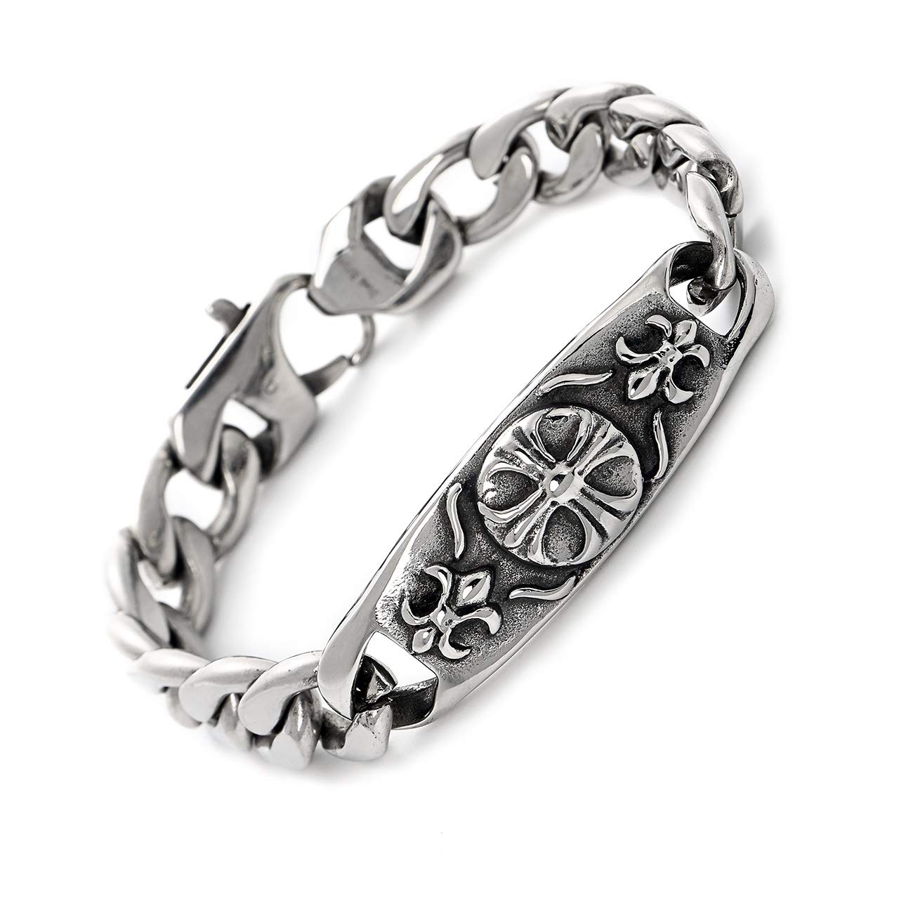 

Bracelet Cross Lily Crest Kihei Chain Stainless Steel 20cm Silver [ZIYMU] Men s zm-b-029