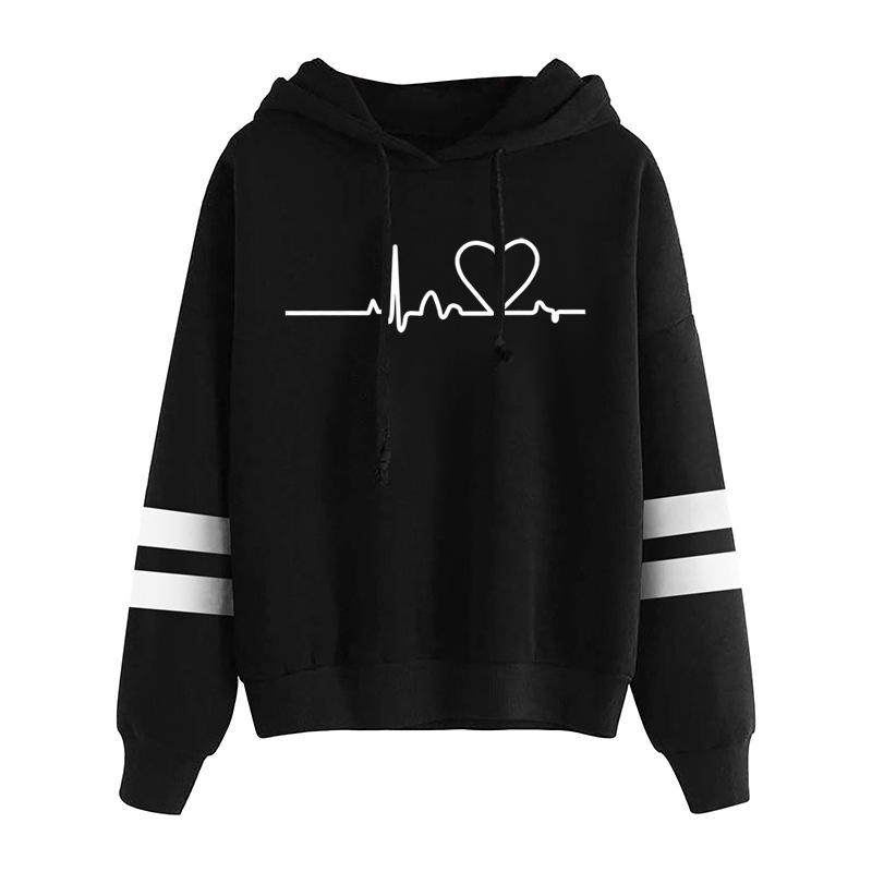 Ladies Autumn Winter Loose Printed Hoodie for Women Long Sleeve Oversize Casual Pullover Hooded Tops