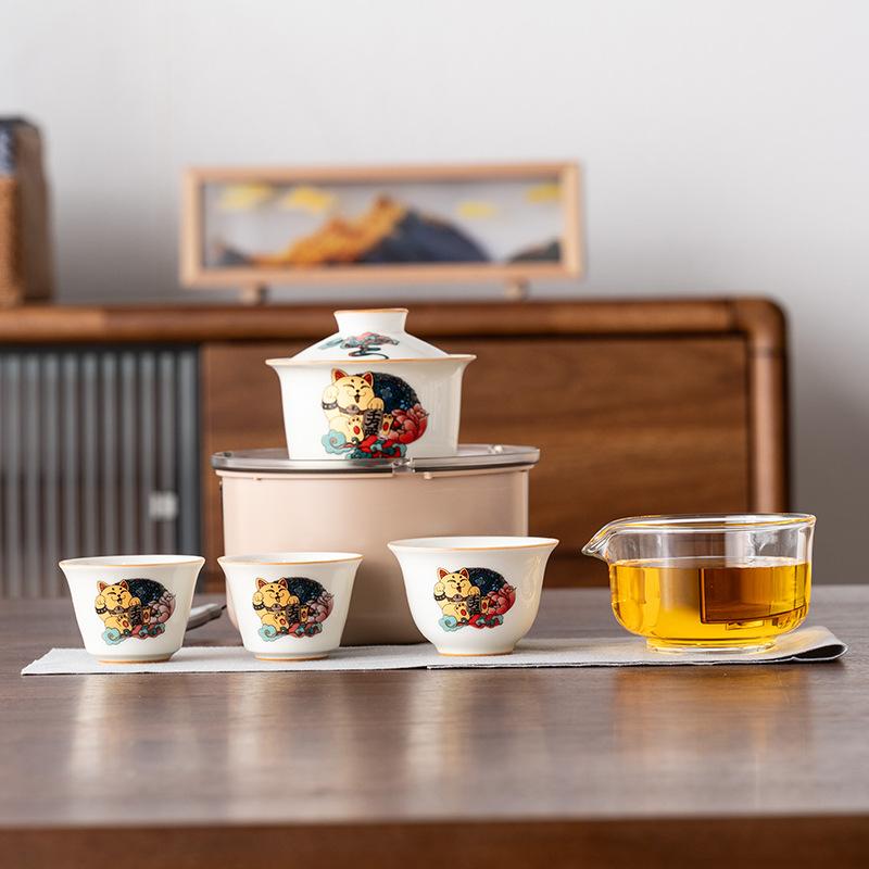 Guochao Light Luxury Travel Tea Set, High-end Business Leader Teacher Father Mid-Autumn Festival Club Holiday Souvenir