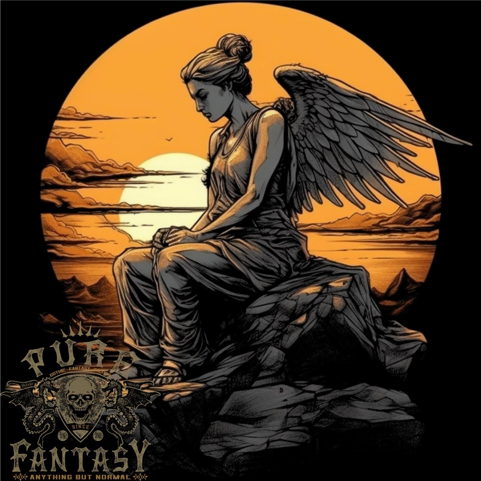 26 Un T-Shirt En Coton Léger Fantaisie De Coucher De Soleil D Un Ange Déchu Unisex T-Shirt M