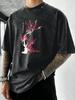 Japanese Harajuku Cherry Blossom Pattern Men Washed T Shirt Casual Soft TShirt ONeck Loose Short Sleeve Beach Cotton Clothes