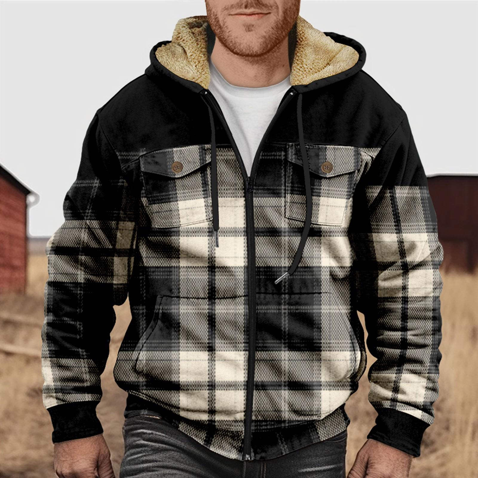 

Мужская куртка с двойным карманом и клетчатым принтом. Мужская весенне-осенняя повседневная трендовая куртка на молнии с капюшоном. XXXXXXL чёрный