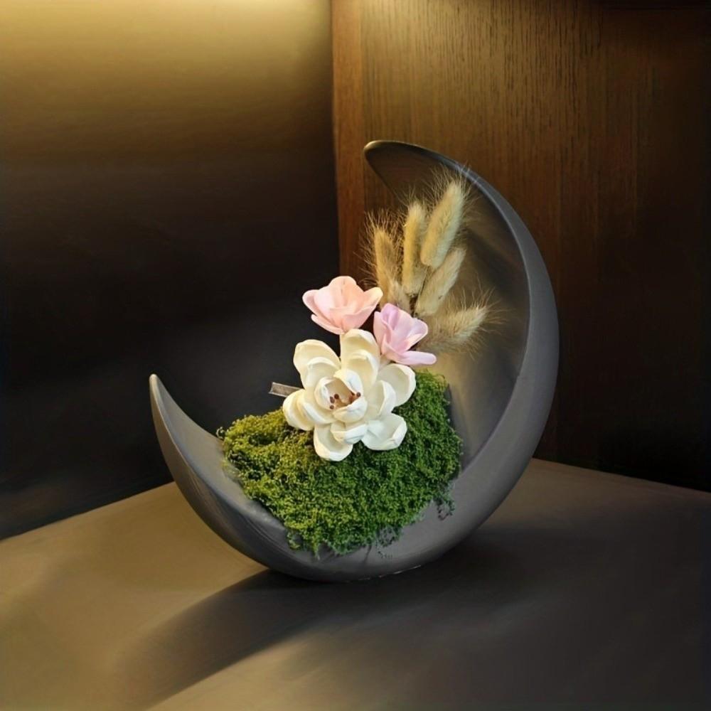 Kreative Moderne Mondförmige Blumentöpfe Dekorativer Kunststoff-Blumenhalter Minimalistische 3D-Gedruckte Mond-Vasen Tischdekoration
