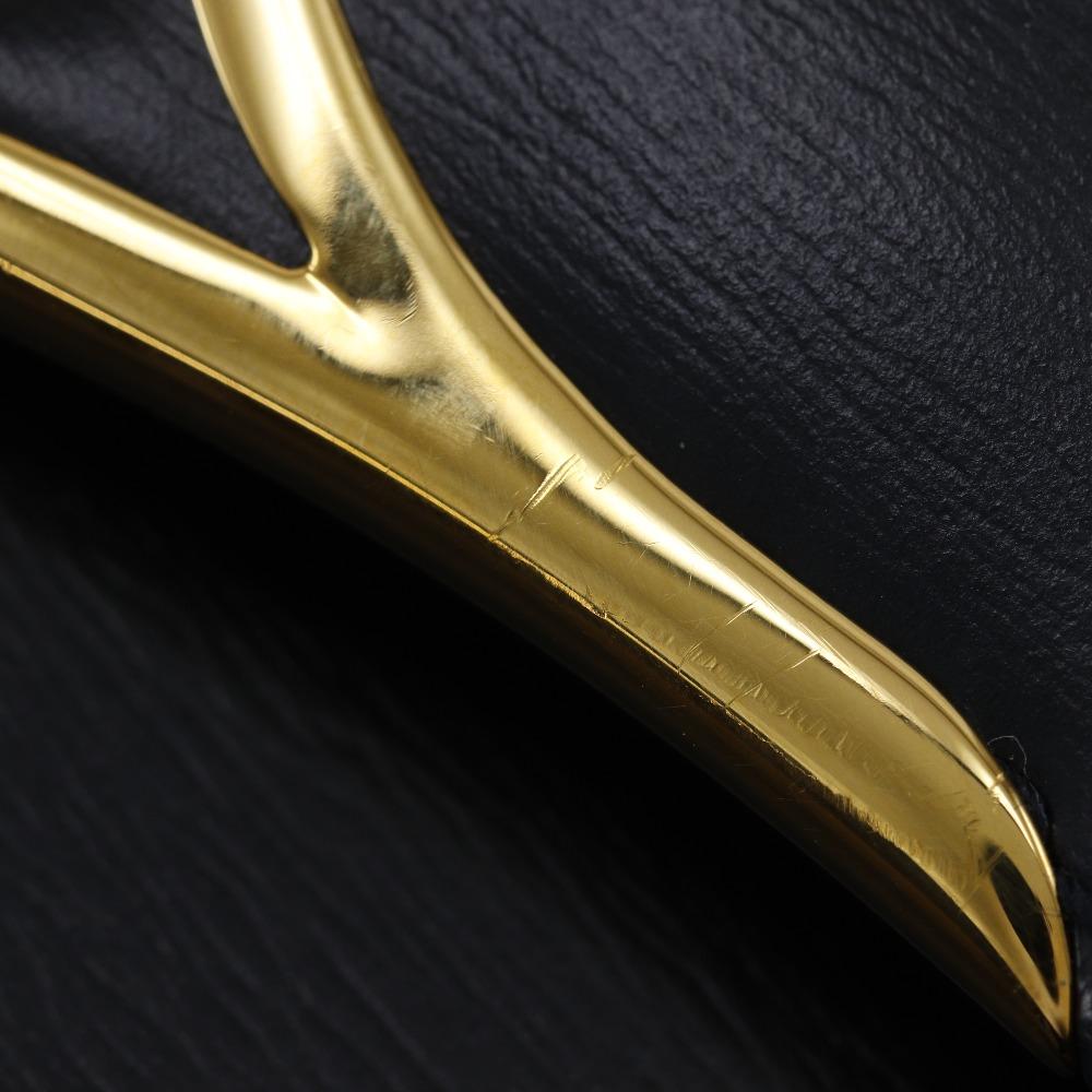 Cartier Sapphire Line Handbag One Handle Black Calfskin Women Used