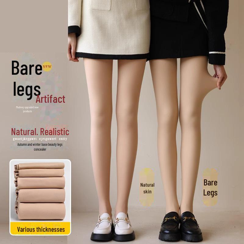 Bare Legs Anti-Hook Nude Stockings for Women - Sheer Flesh-Colored Plus Velvet Pantyhose for Spring, Autumn, and Winter Seasons.