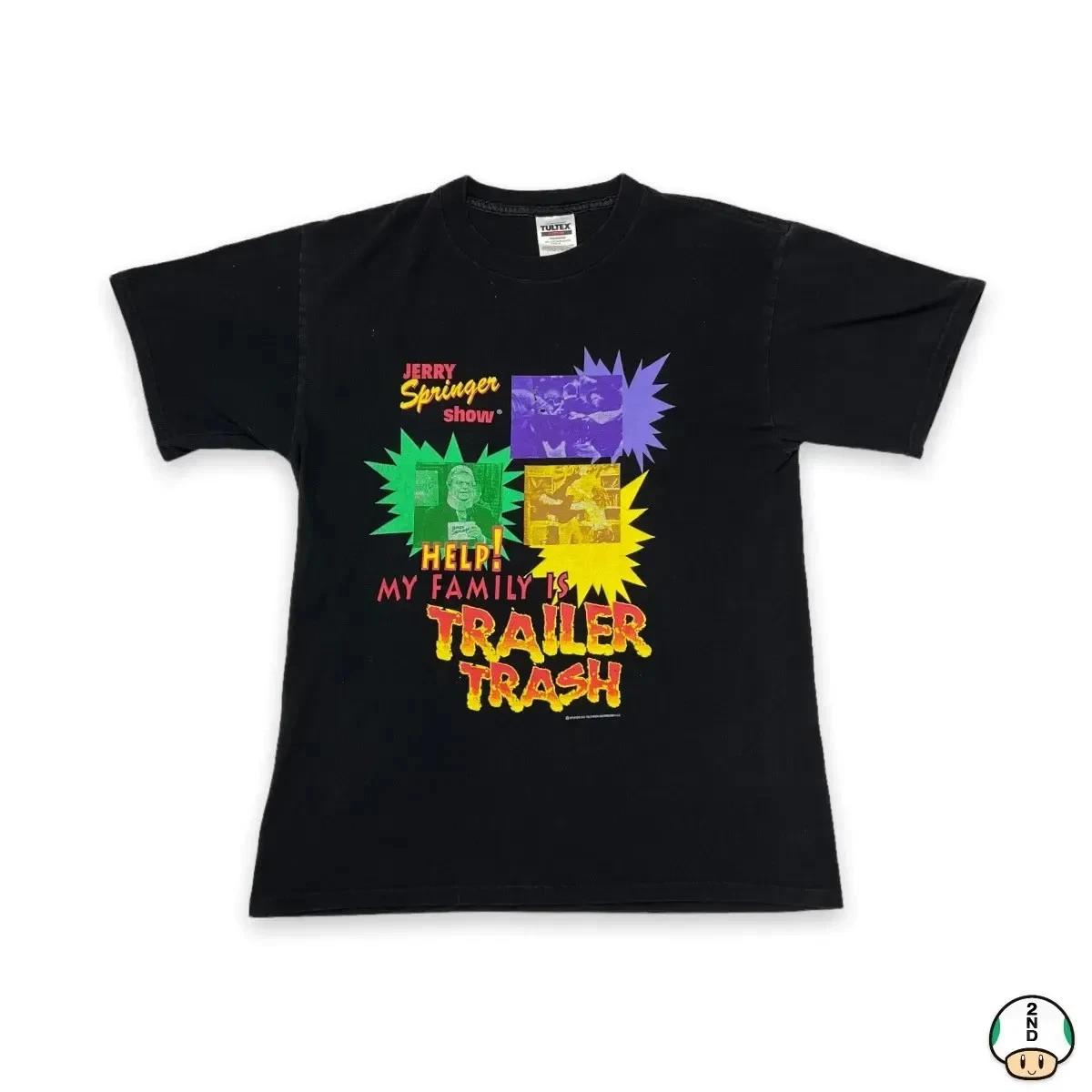 Vintage 90s Jerry Springer T Shirt Mens Large Black Family Is Trailer Trash Tee 2XL
