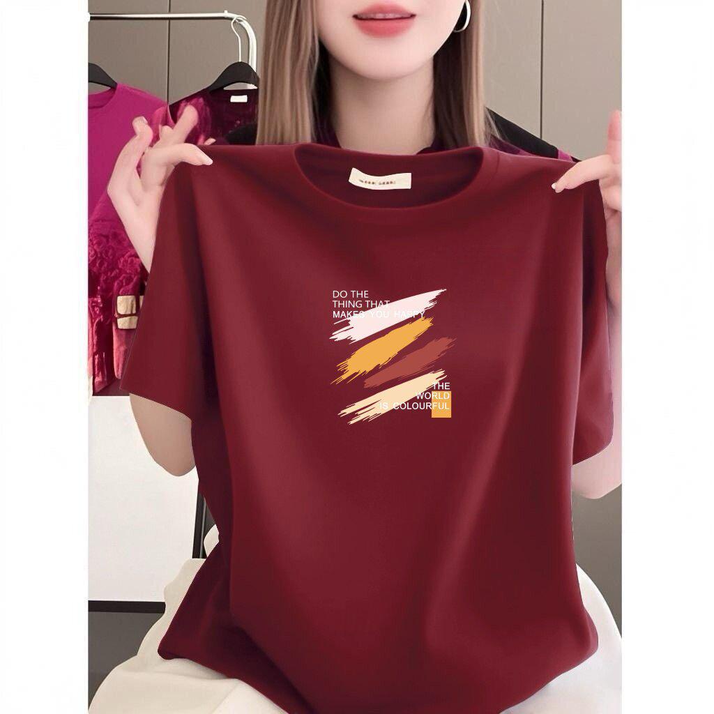 Women's Printed Round Neck Short-Sleeve T-Shirt - Stylish, Relaxed Fit, Age-Defying, Slimming, Casual Wear