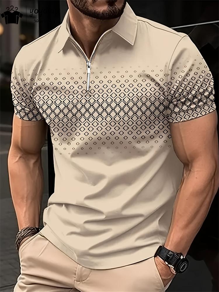 Simple Pattern Print Classic Fashion Men's Clothing Men's Short Sleeve T-shirt Striped Print Mens Polo Shirts Street Men's Polo