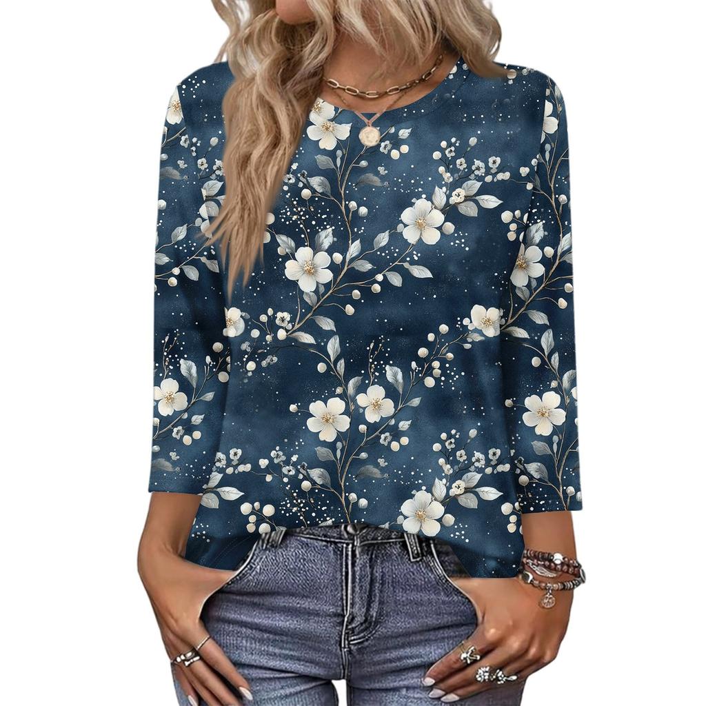 343/4 Sleeve Shirts For Women Cute Print Graphic Tees Blouses Casual Plus Size Basic Tops Pullover
