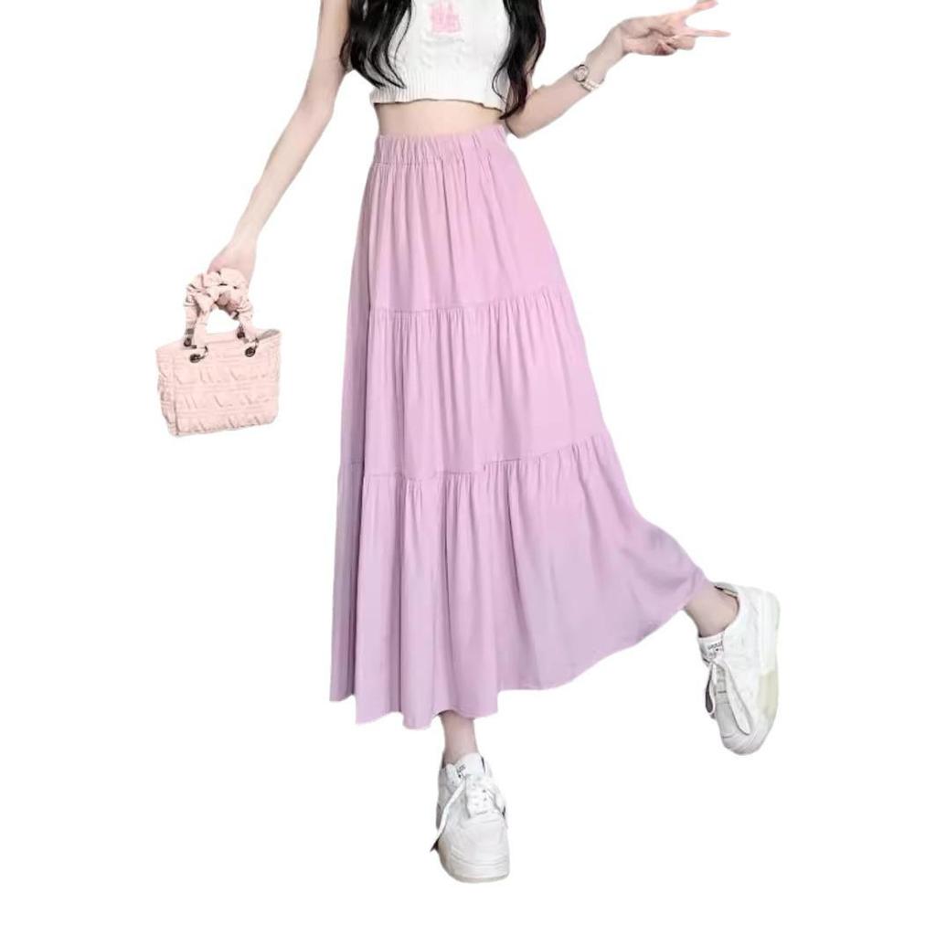 Women's Petite Black & White Midi A-Line Skirt - Summer 2024 Collection, High-Waisted, Drapey Design